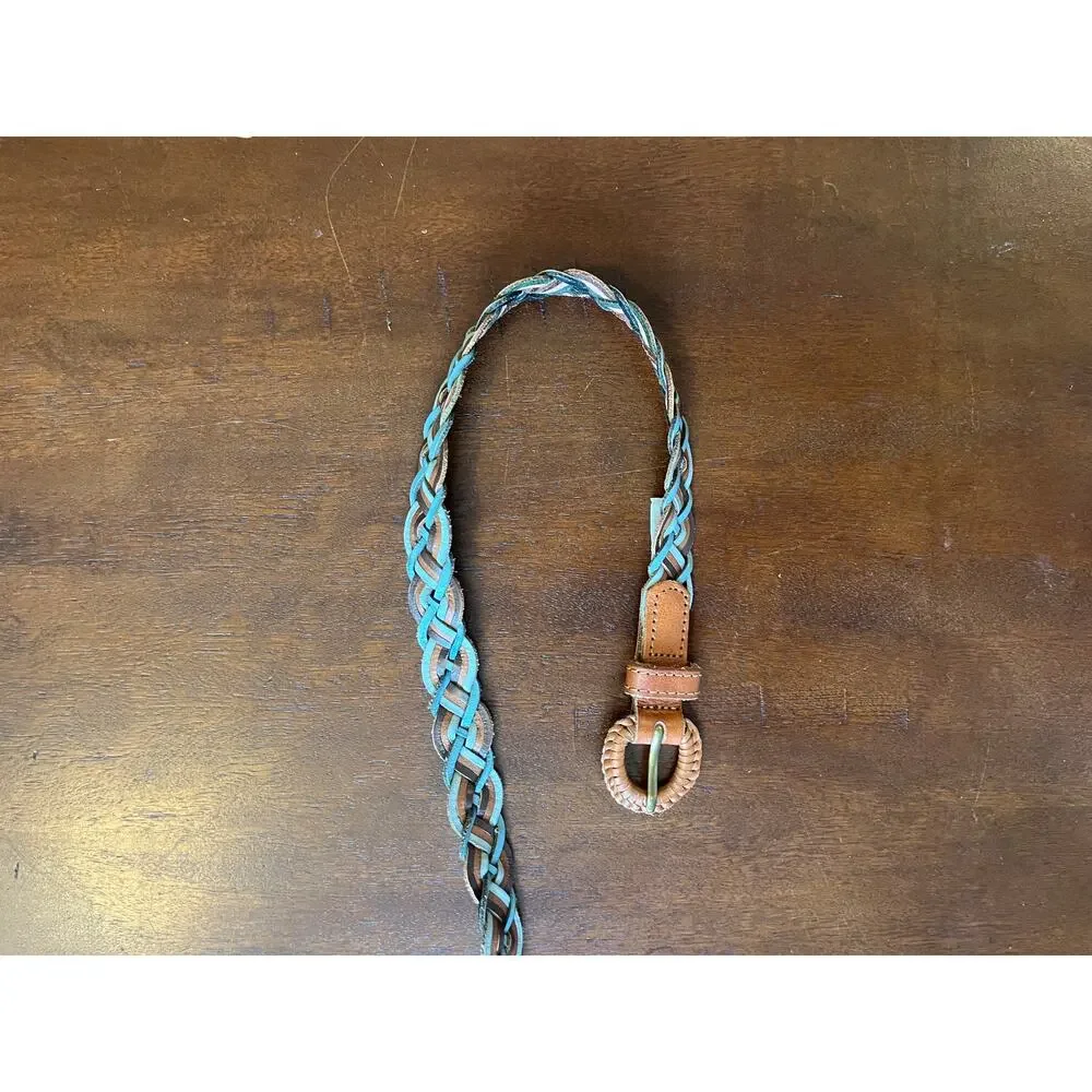 Live Love LOFT Brown and Blue Leather Weave Belt